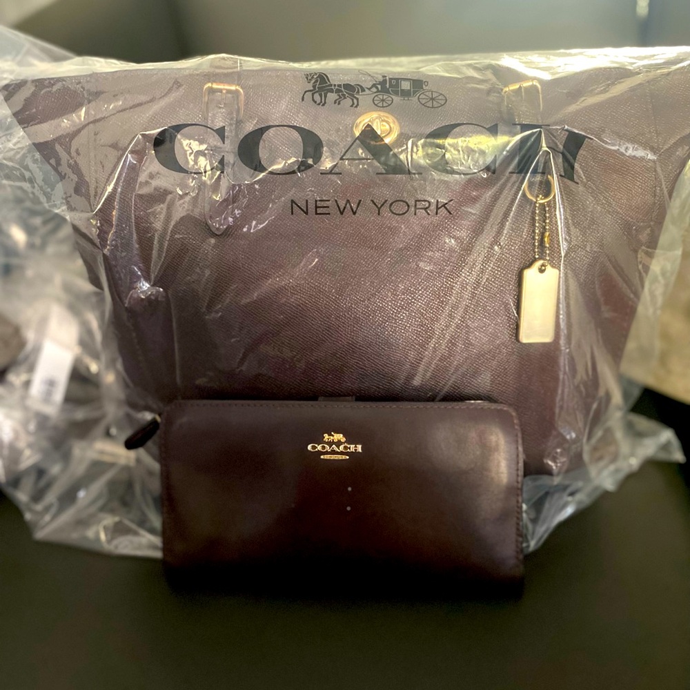Coach Oxblood Leather Tote Bag and Wallet